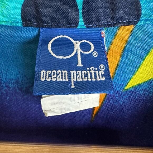 Ocean Pacific VTG USA Blue Hawaiian‎ Shirt Men’s L EUC - Picture 3 of 8